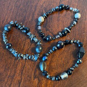 Three Handmade Stretch Bracelets - Black